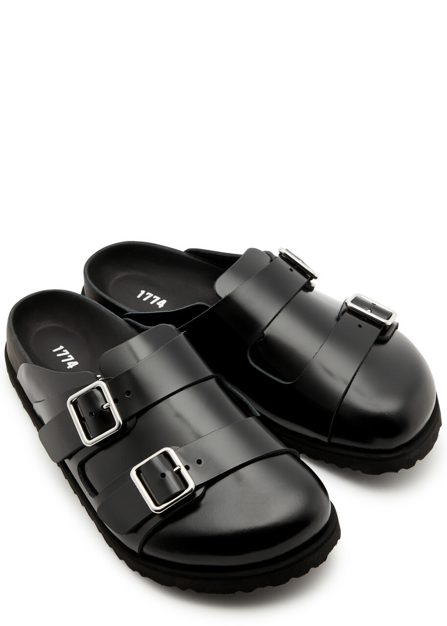 Birkenstock 1774 222 West Glossed Leather Sliders Black 
