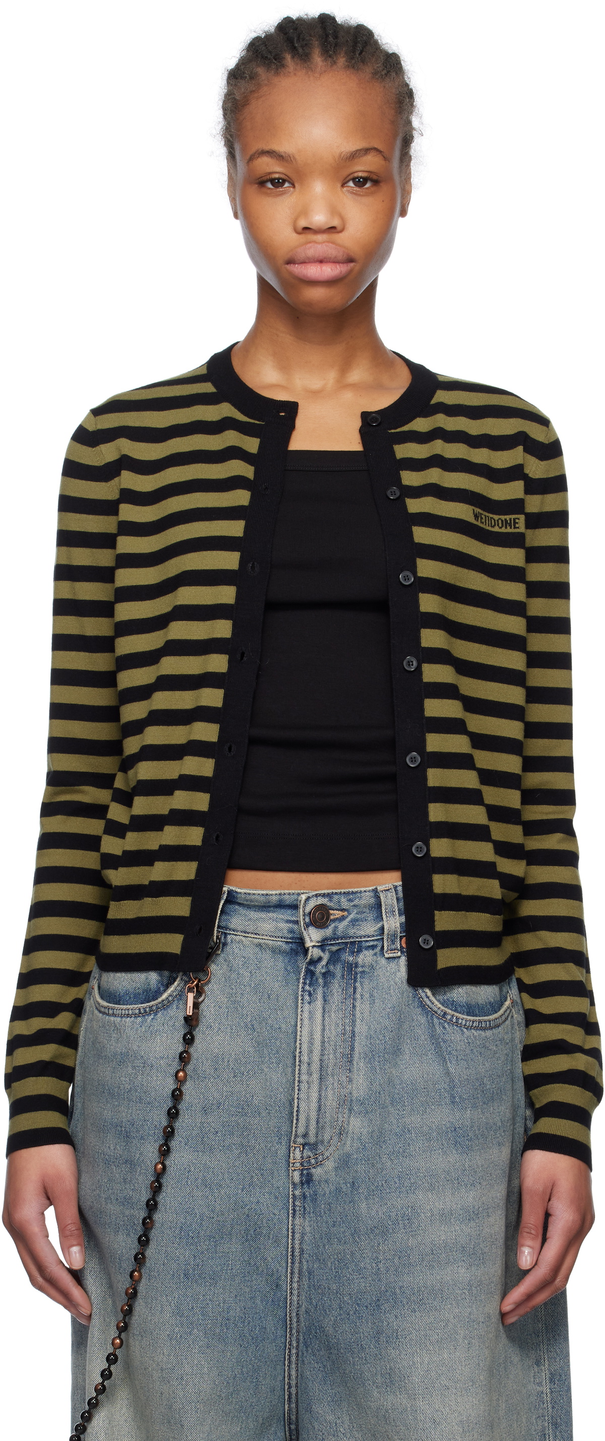 We11done Green & Black Striped Cardigan