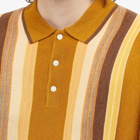 Beams Plus Men's Stripe Knit Long Sleeve Polo Shirt in Mustard