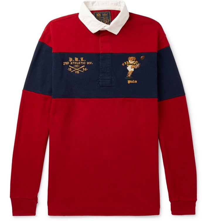 Photo: Polo Ralph Lauren - Logo-Embroidered Twill-Trimmed Striped Cotton-Jersey Rugby Shirt - Red