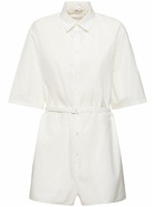 AURALEE Short Sleeve Buttoned Cotton Jumpsuit