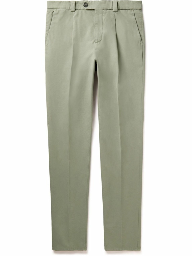 Photo: Brunello Cucinelli - Pleated Cotton-Twill Trousers - Green