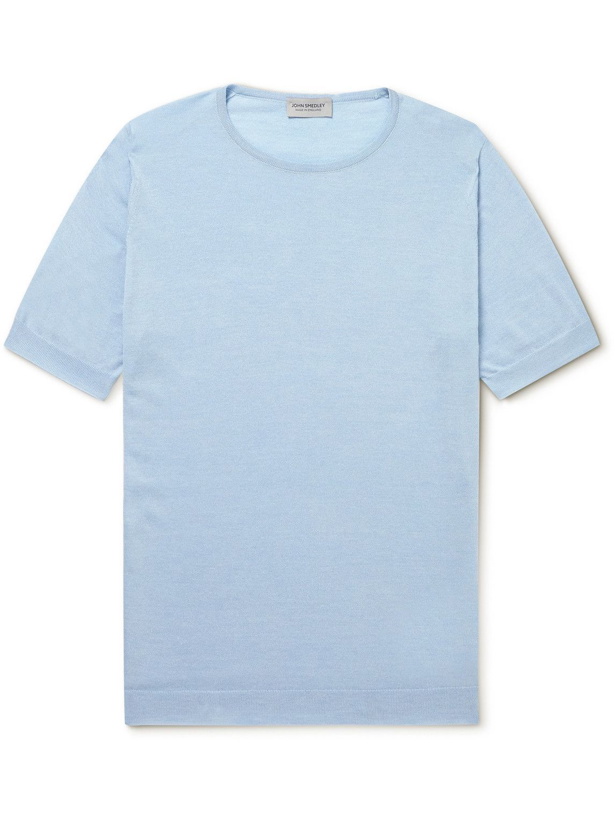 Photo: John Smedley - Belden Slim-Fit Merino Wool and Sea Island Cotton-Blend T-Shirt - Blue