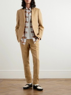 Burberry - Slim-Fit Straight-Leg Pleated Embroidered Wool and Linen-Blend Trousers - Brown
