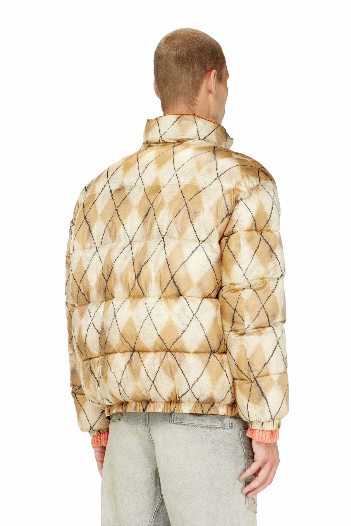 Diesel Reversible puffer jacket with argyle print - Winter Jackets Mens in Beige