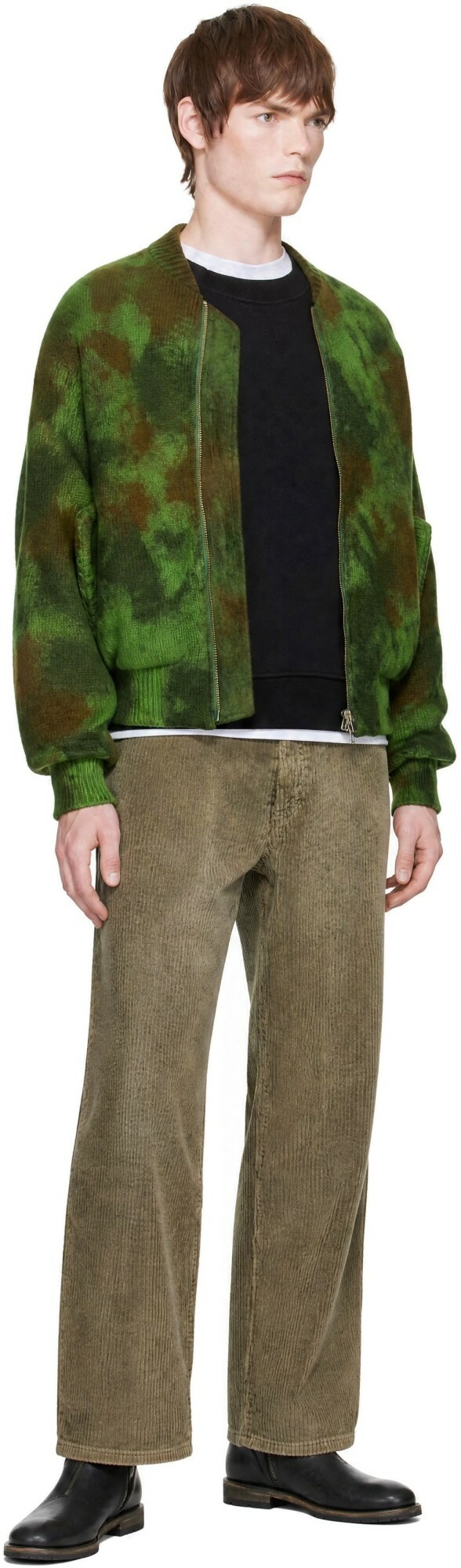 vowels Green Knitted Bomber Jacket