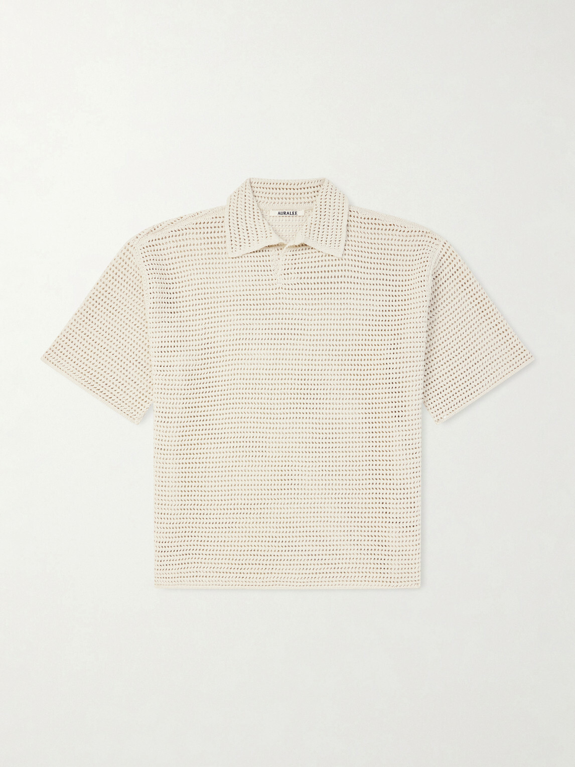 Auralee - Tussah Open-Knit Silk and Cotton-Blend Polo Shirt - Neutrals