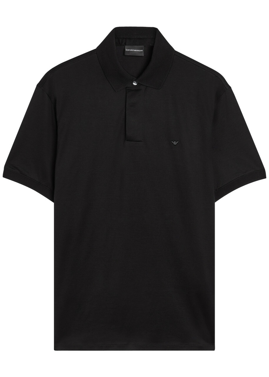 Emporio Armani Logo-embroidered Jersey Polo Shirt Black
