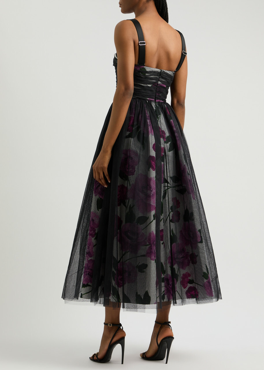knee length dresses for ladies Pink Floral Tulle Overlay Midi Dress - All Dresses main image 1