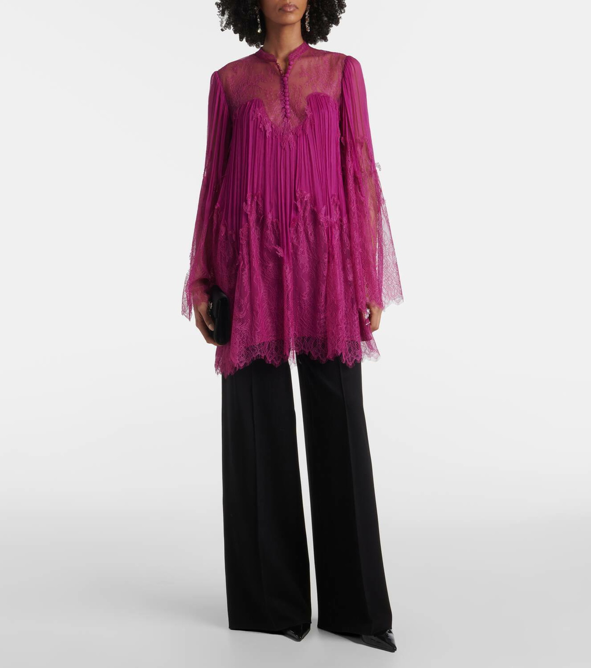 Costarellos Jorie lace-trimmed silk-blend blouse