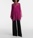 Costarellos Jorie lace-trimmed silk-blend blouse