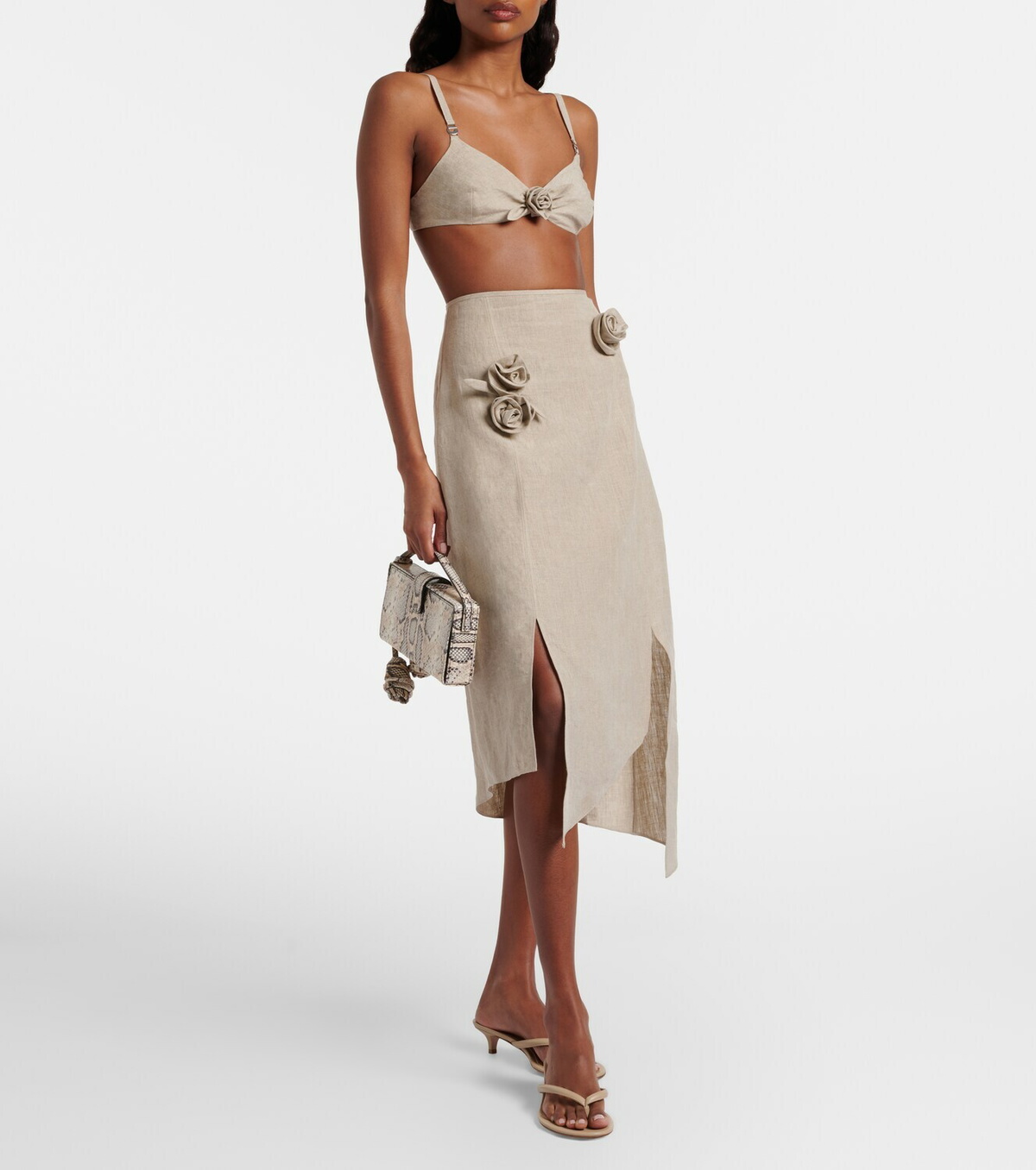 Coperni Floral-appliqué linen bra top