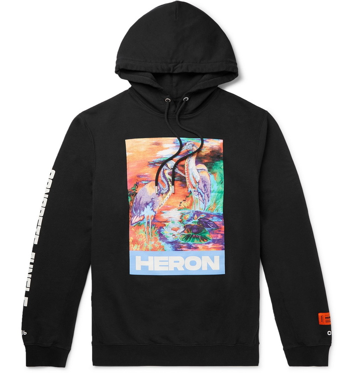 Photo: Heron Preston - Embroidered Printed Organic Loopback Cotton-Jersey Hoodie - Black