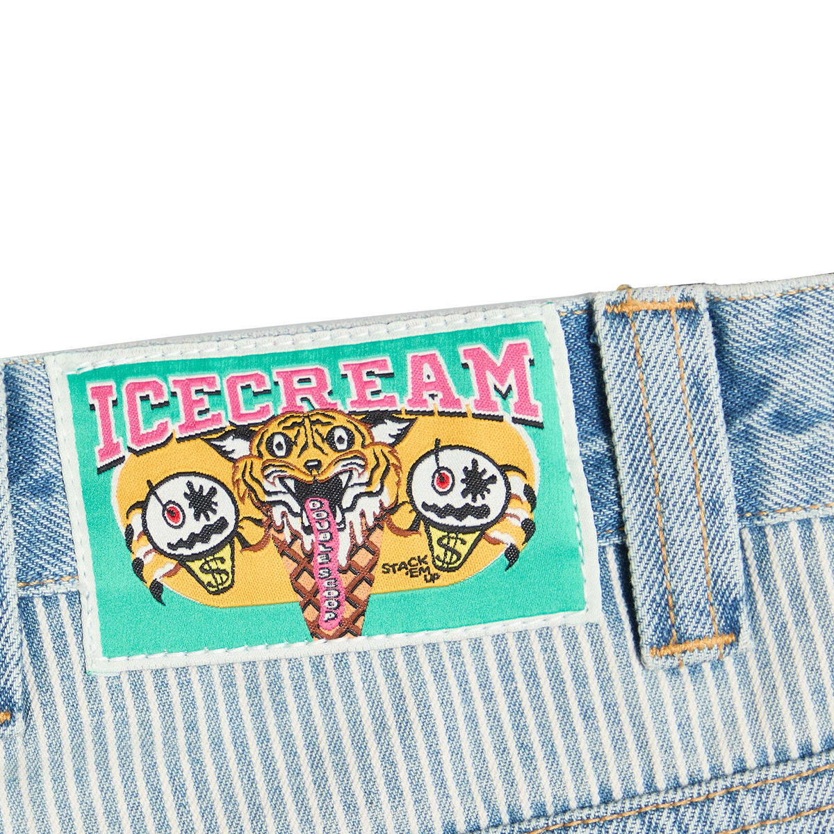 END. x ICECREAM Running Dog Double Scoop Denim Pant in Heavy Wash Blue