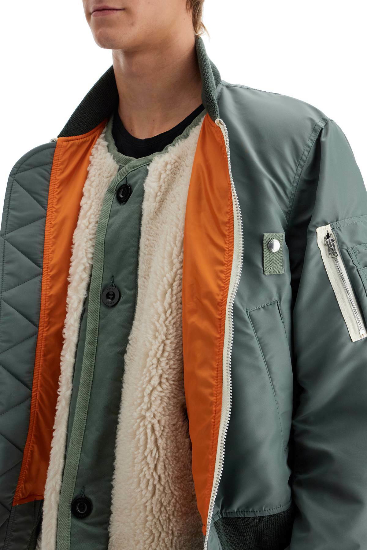 SACAI layered hybrid bomber jacket Khaki Sacai