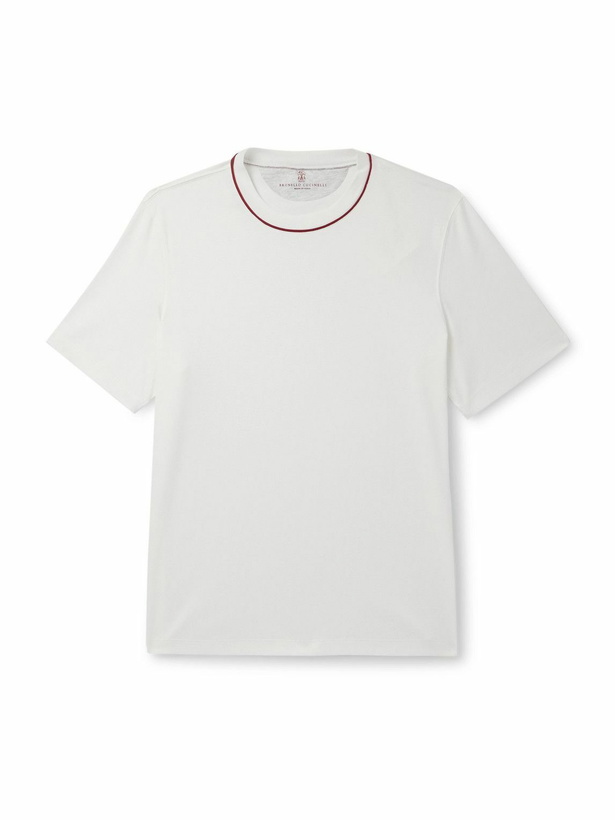Photo: Brunello Cucinelli - Piped Cotton-Jersey T-Shirt - White