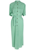 Blaze Milano Belted Silk Midi Dress Teal