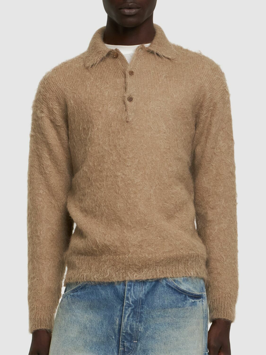 AURALEE Brushed Super Kid Mohair Blend Knit Polo Auralee