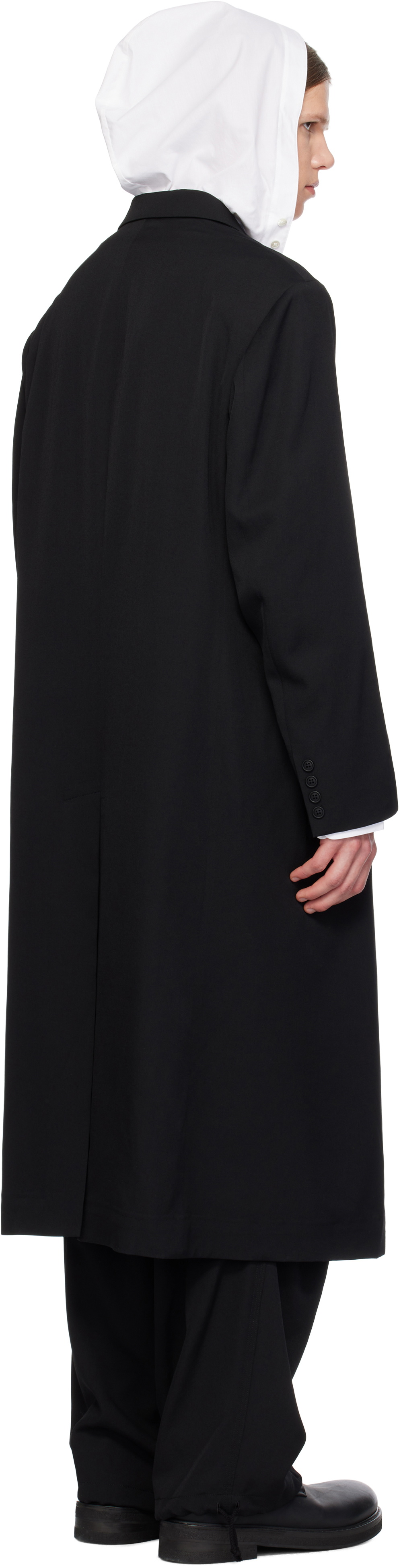 Y's For Men Black Lapel Buckle Tab Coat