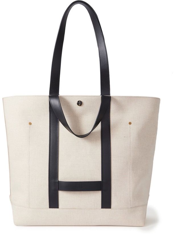 Photo: DUNHILL - Leather-Trimmed Linen and Cotton-Blend Tote Bag - Neutrals