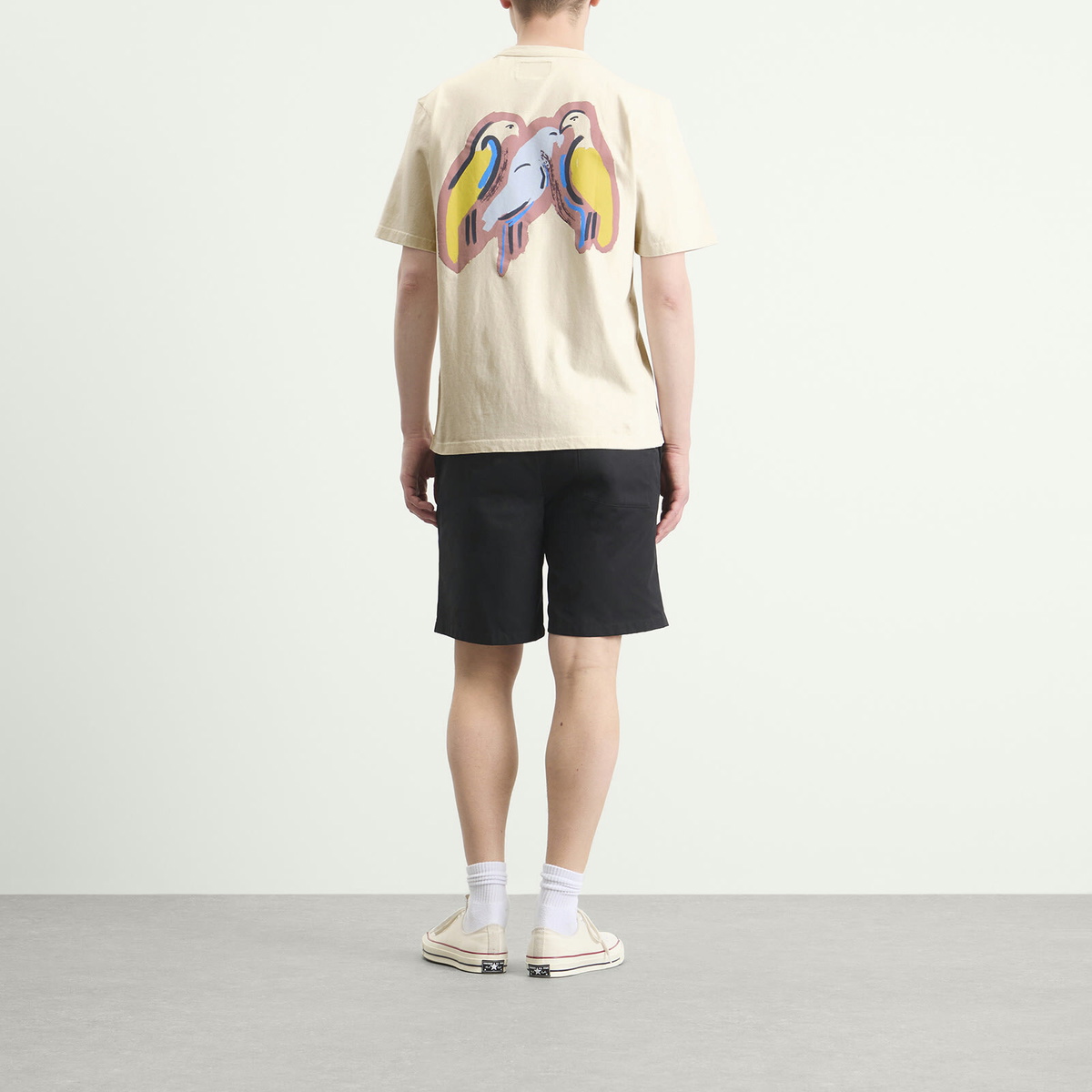 Folk Men's Relaxed T-Shirt in Ecru Parrot Print