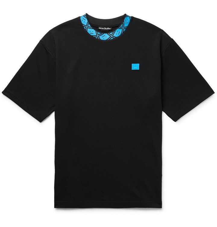 Photo: ACNE STUDIOS - Logo Jacquard-Trimmed Stretch-Jersey T-Shirt - Black