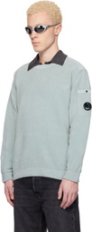 C.P. Company Blue Cotton Chenille Crewneck Lens Sweater