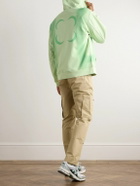 SAIF UD DEEN - Cold-Dyed Logo-Print Cotton-Jersey Zip-Up Hoodie - Green