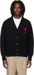 AMI Paris Black Wool Contrasted Ami de Coeur Cardigan