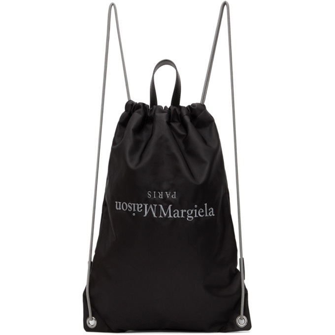 Photo: Maison Margiela Black Embroidered Logo Drawstring Backpack