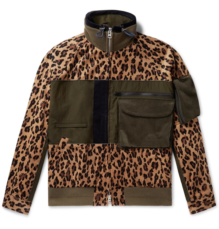 Photo: Sacai - Panelled Leopard-Print Corduroy and Cotton-Blend Jacket - Brown