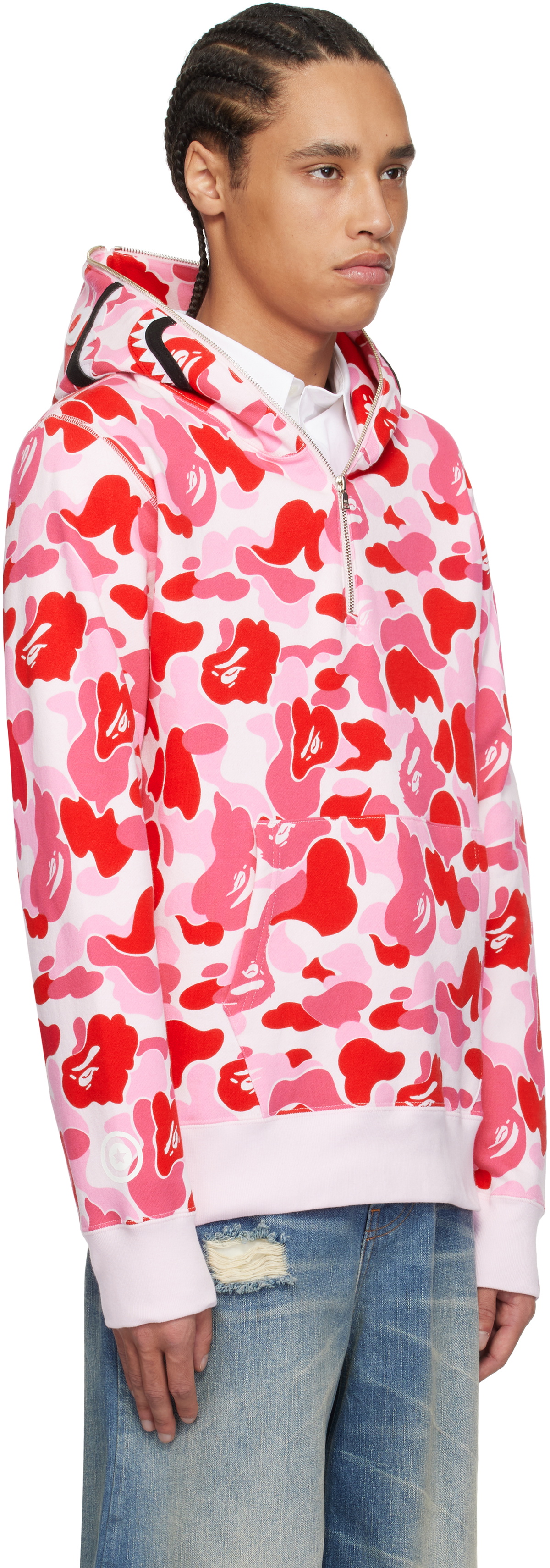 BAPE Pink ABC Camo Shark Half Zip Hoodie A Bathing Ape
