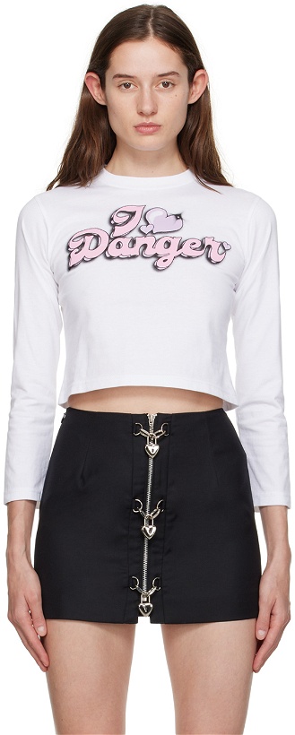 Photo: Pristine White 'Danger' Long Sleeve T-Shirt