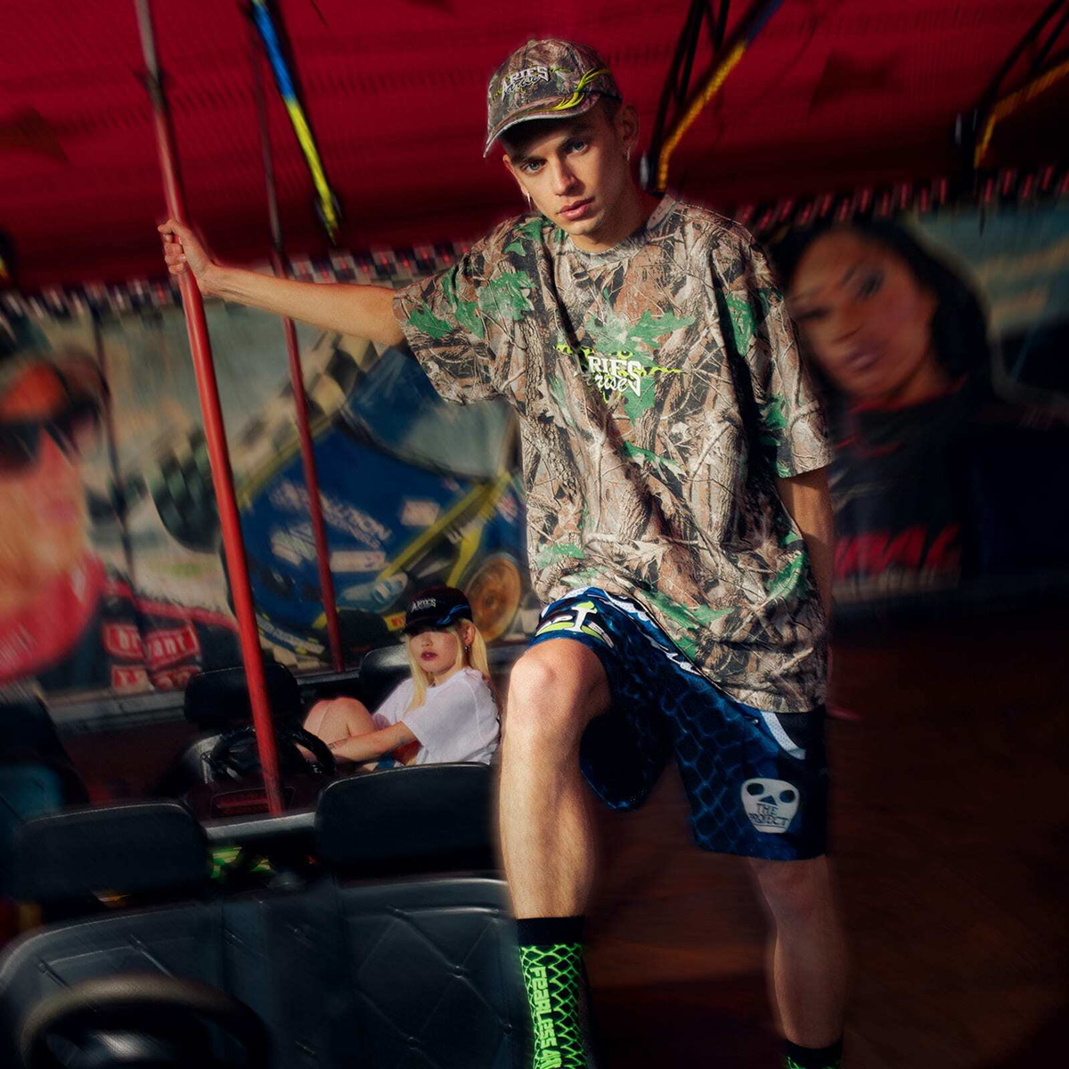 END. x Aries Moto Dodgem Airtex Short in Black/Blue