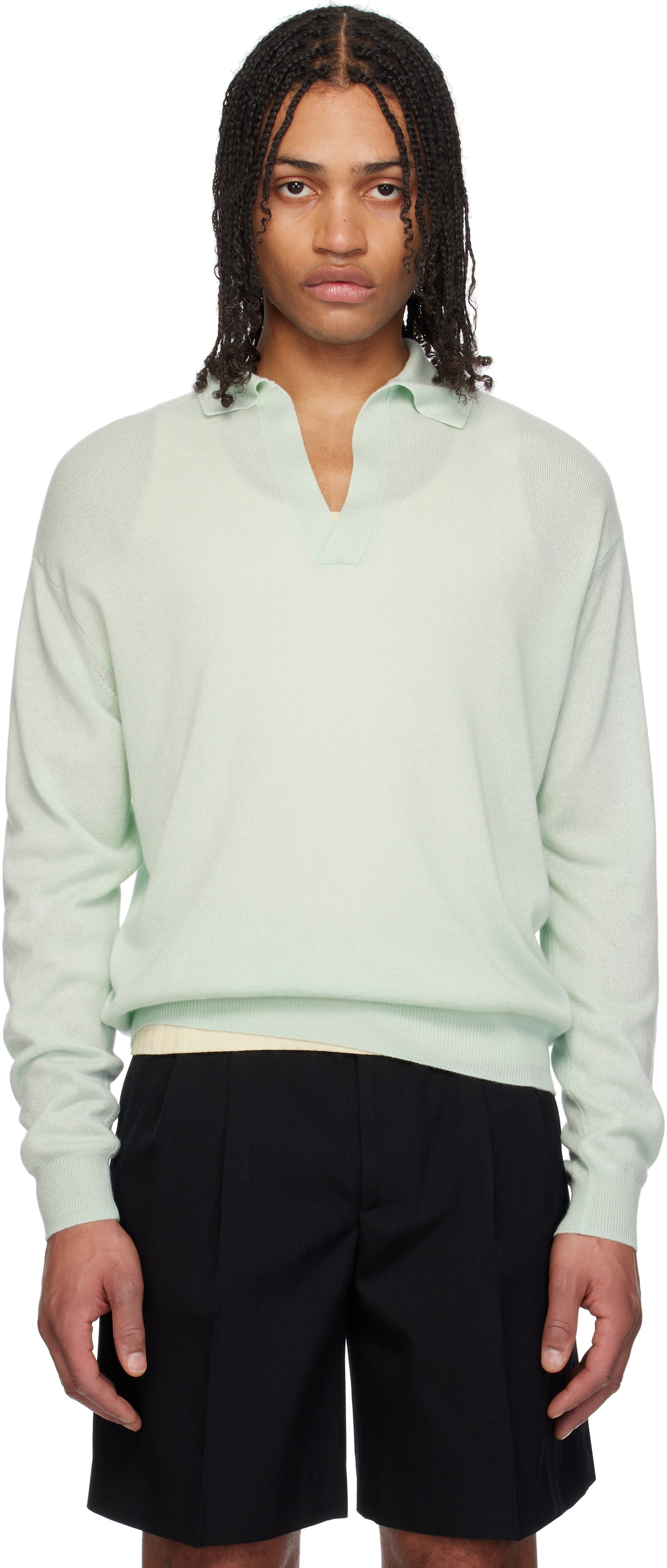 トップス AURALEE 23ss KNIT SKIPPER POLO AURALEE Green Knit Skipper Polo Auralee
