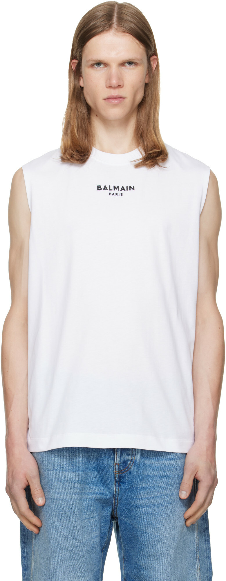 BALMAIN White 'Balmain Paris' Embroidered Tank Top