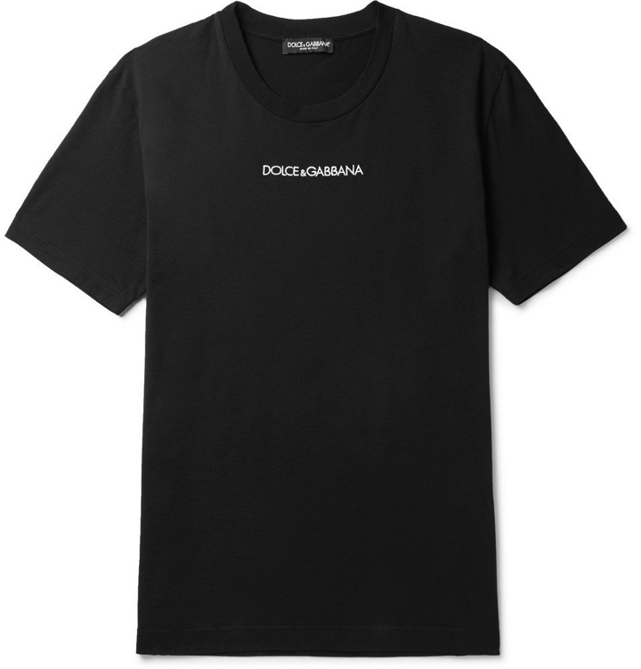 Photo: Dolce & Gabbana - Slim-Fit Logo-Embroidered Cotton-Jersey T-Shirt - Men - Black
