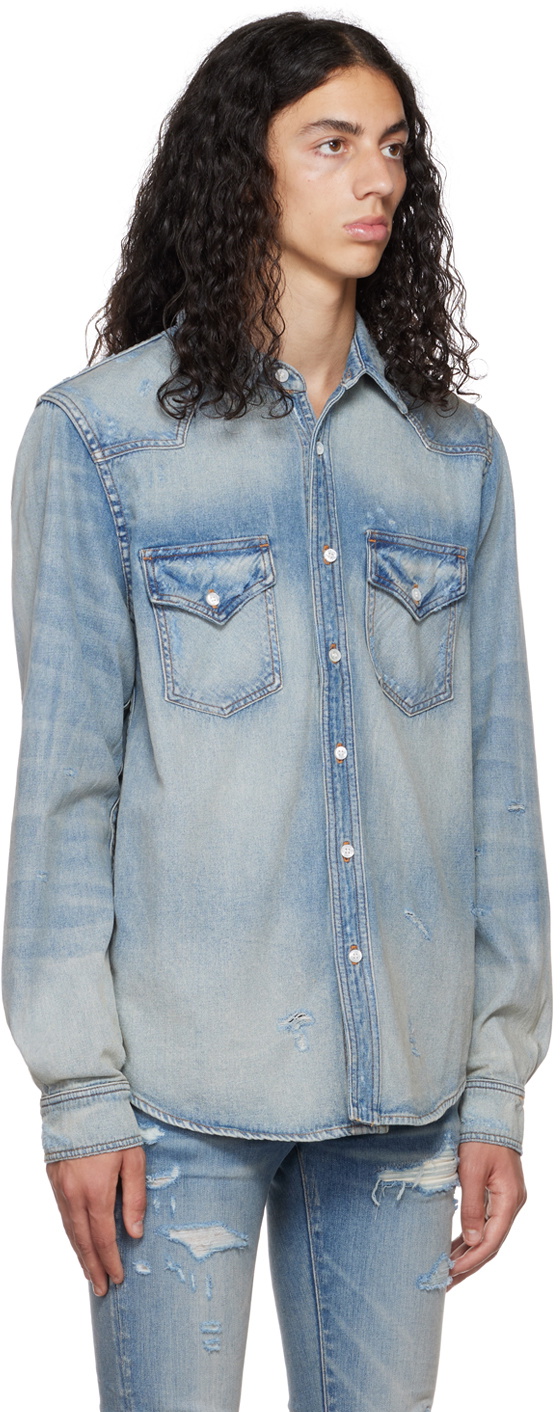 AMIRI Blue Appliqué Denim Shirt Amiri