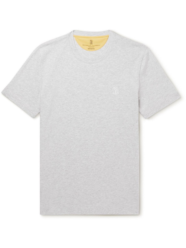 Photo: Brunello Cucinelli - Slim-Fit Logo-Print Cotton-Jersey T-Shirt - Gray