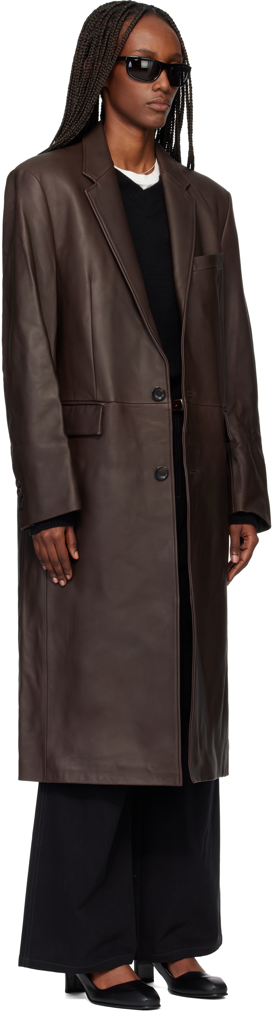 TONYWACK Brown Naked Single Lamb Leather Coat