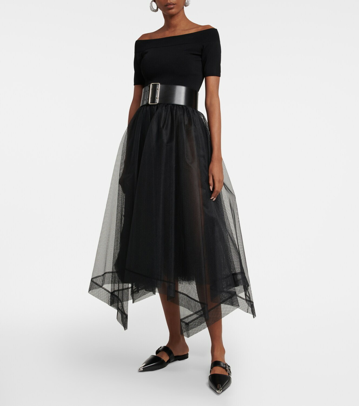 Alexander McQueen - Asymmetrical tiered tulle midi skirt