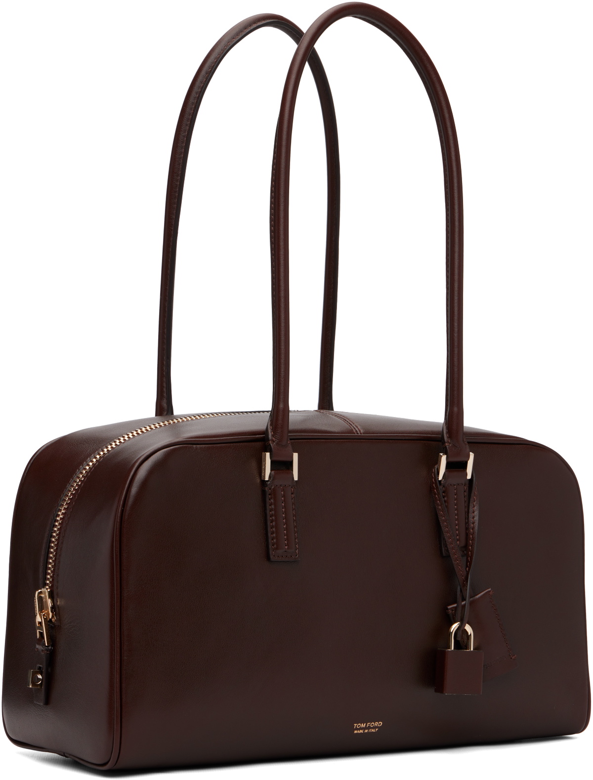 TOM FORD Brown Supple Leather Zipped Small Stryke Shoulder Bag