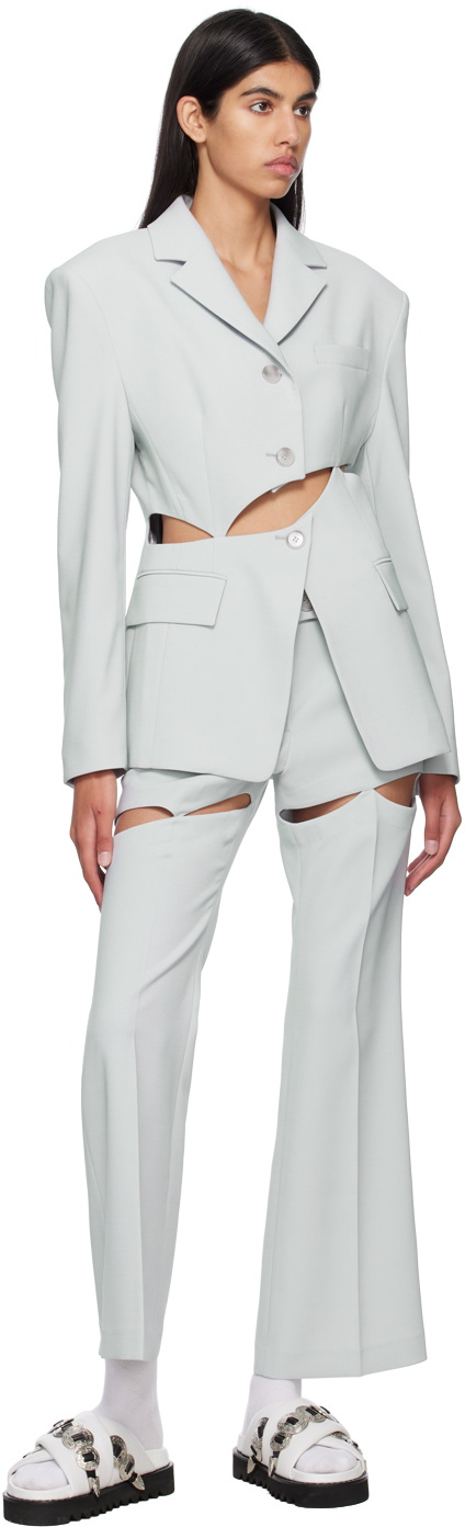 J KOO Blue Cutout Trousers