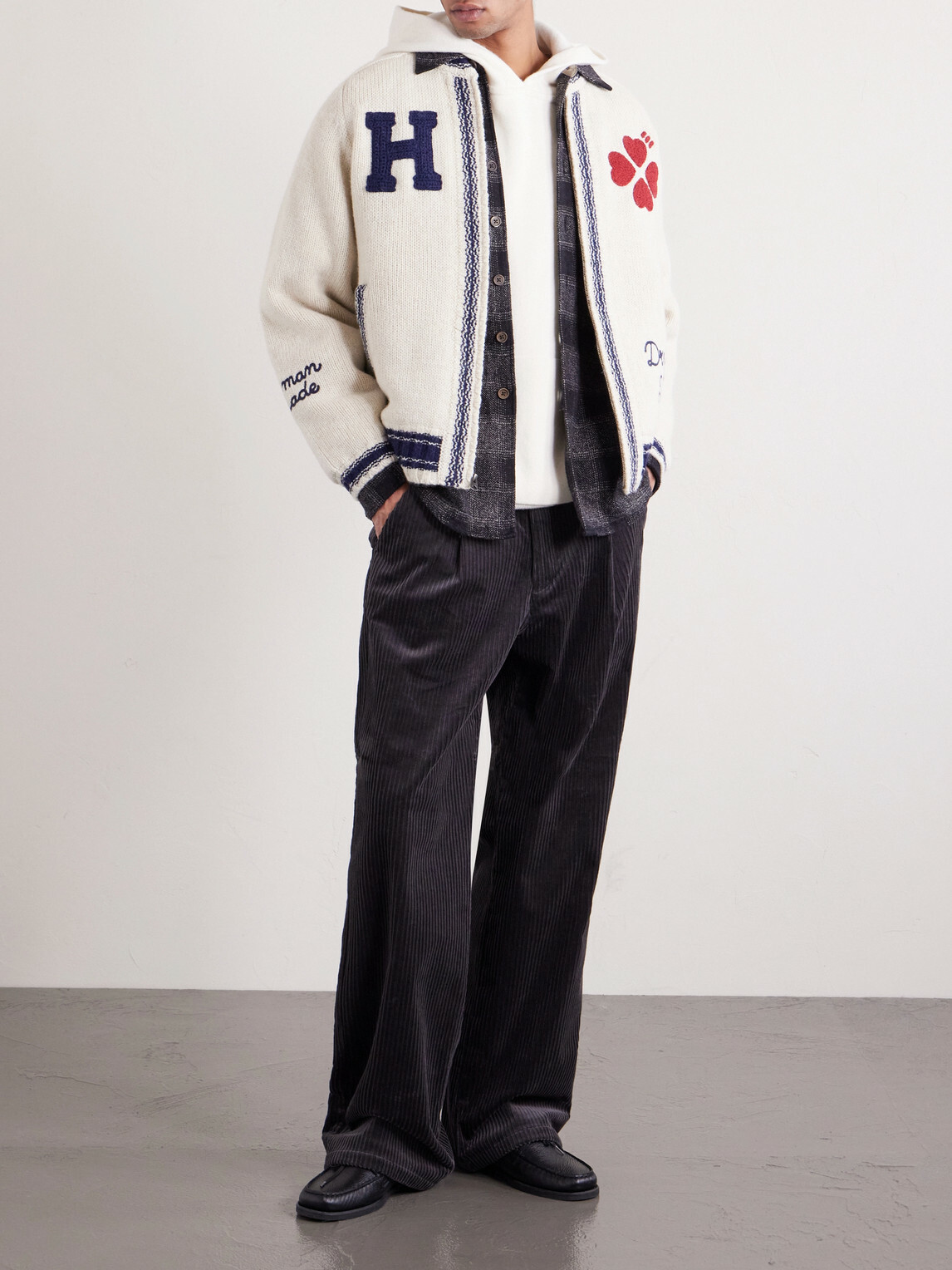 Human Made - Padded Embroidered Wool Zip-Up Cardigan - White