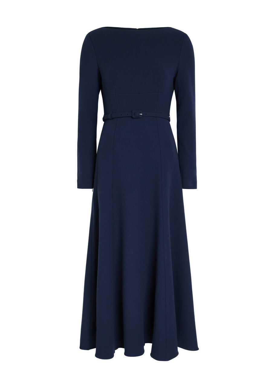 Roland Mouret Belted Wool Midi Dress Navy