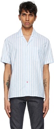 Isaia Blue & White Camp Collar Short Sleeve Shirt
