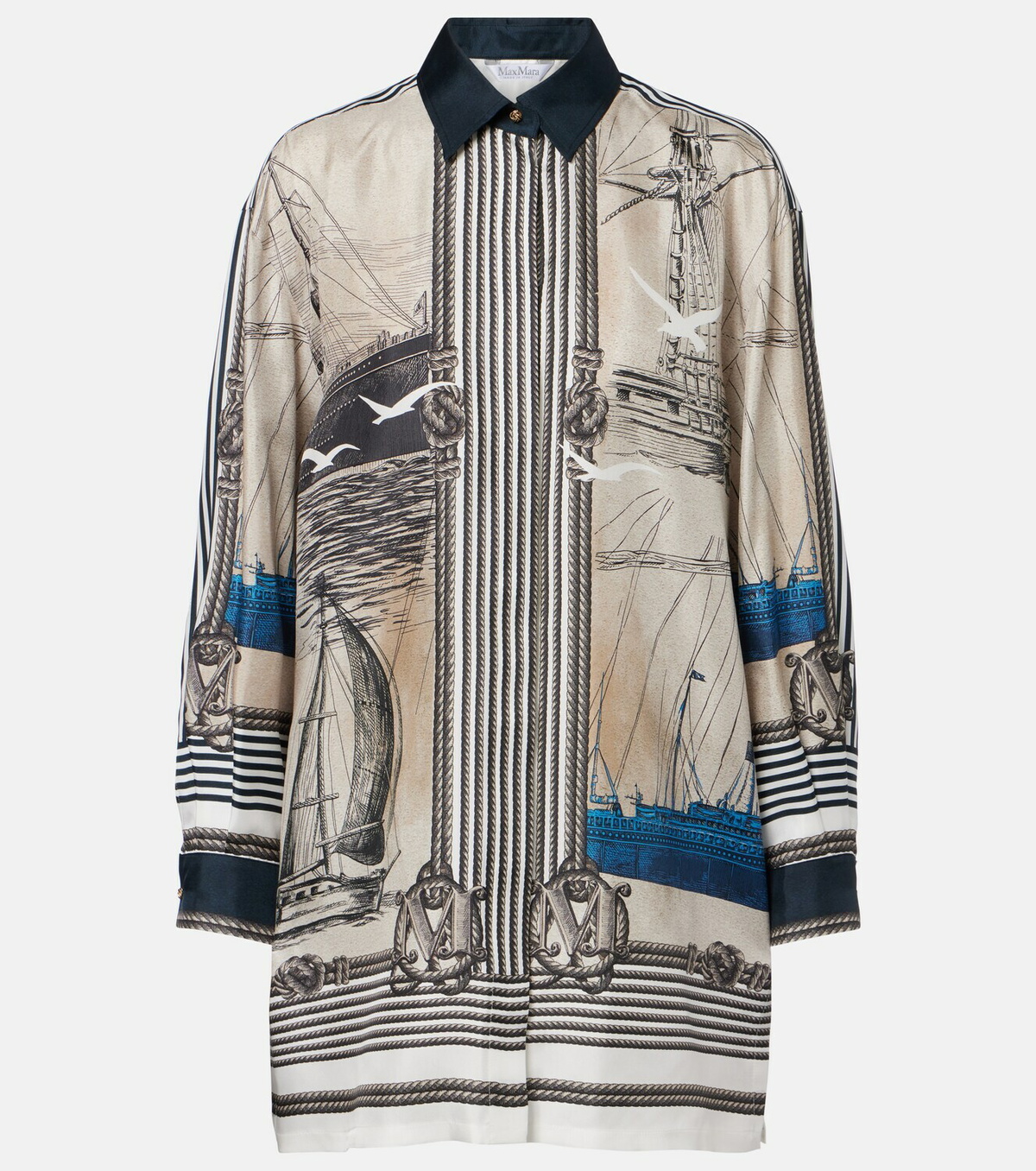 Max Mara Oversized printed silk twill shirt