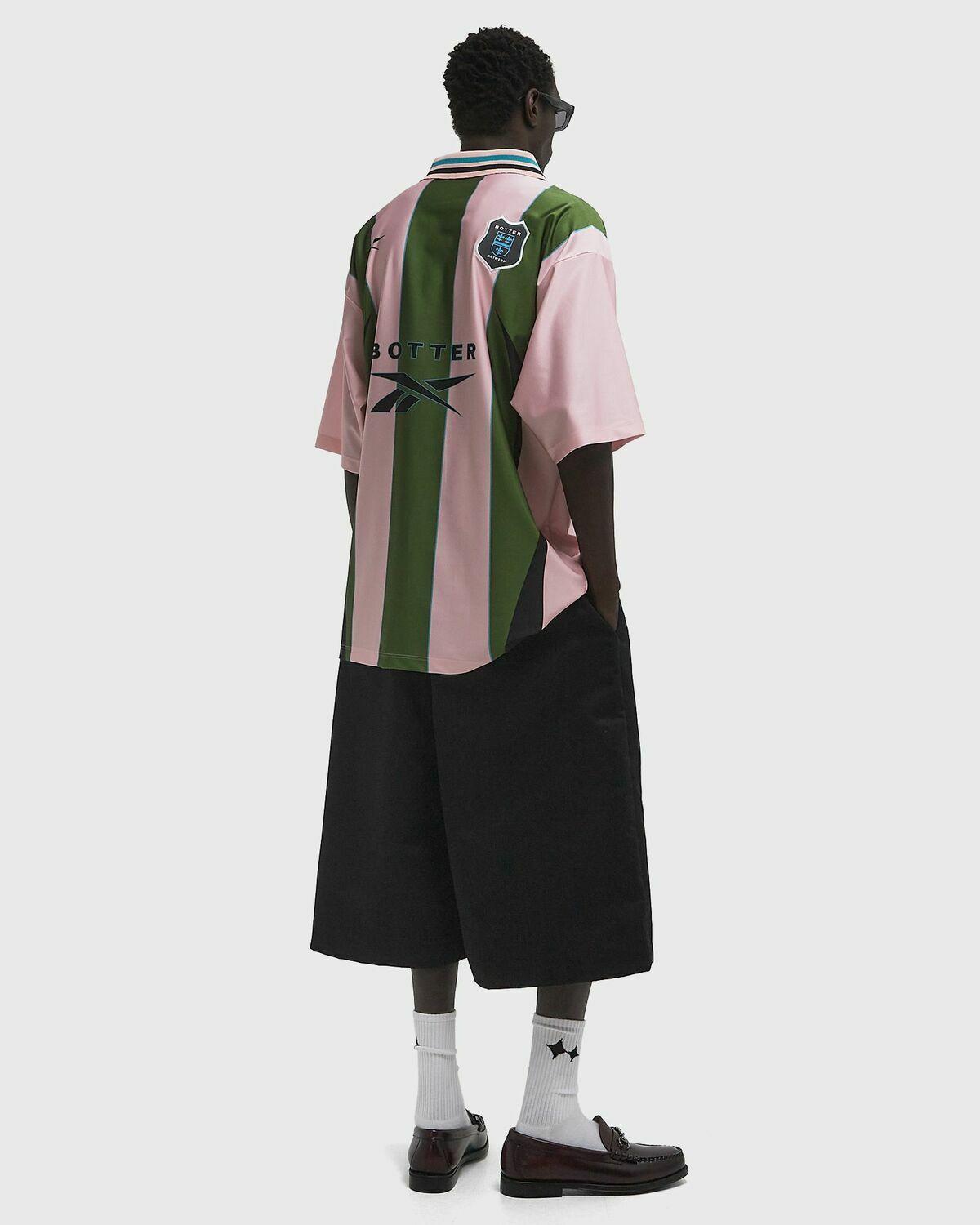 Reebok REVERSE SOCCER TEE STRIPED green/pink Mens Shortsleefe