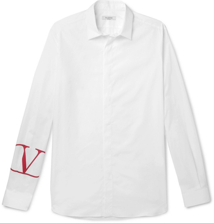 Photo: Valentino - Slim-Fit Logo-Print Cotton-Poplin Shirt - White