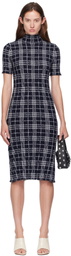 Burberry Navy & White Check Wool Blend Midi Dress
